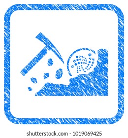 Mining Iota Rocks rubber seal stamp watermark. Icon vector symbol with grunge design and dirty texture in rounded rectangle. Scratched blue stamp imitation on a white background.