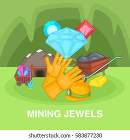 Mining jewels concept set. Cartoon illustration of mining jewels vector concept for web