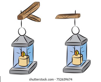 Mining lamp hanging on a stick.