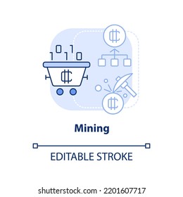 Mining light blue concept icon. Blockchain technology. Way to make money on crypto abstract idea thin line illustration. Isolated outline drawing. Editable stroke. Arial, Myriad Pro-Bold fonts used