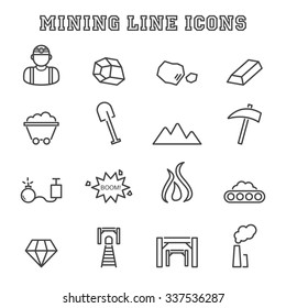 Mining Line Icons, Mono Vector Symbols