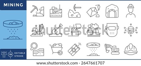Mining Line Icons Set | Extraction, Equipment, and Natural Resources | Editable Stroke