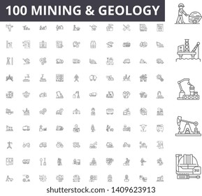 Mining line icons, signs, vector set, outline illustration concept 