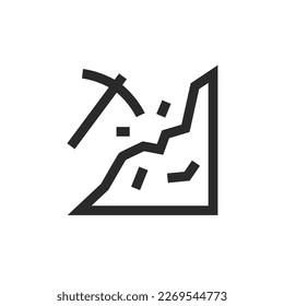Mining, linear style icon. Pickaxe and stone. Editable stroke width