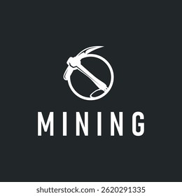 mining logo design simple minimalist concept gold mountain mining with worker hat, pickaxe tool, vintage retro template illustration symbol