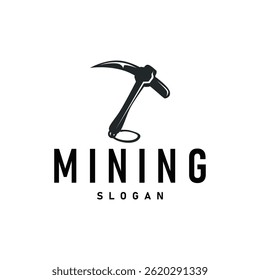 mining logo design simple minimalist concept gold mountain mining with worker hat, pickaxe tool, vintage retro template illustration symbol