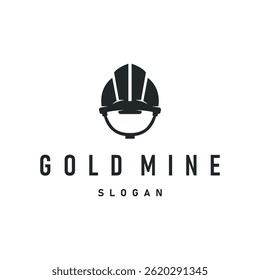 mining logo design simple minimalist concept gold mountain mining with worker hat, pickaxe tool, vintage retro template illustration symbol