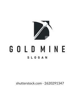 mining logo design simple minimalist concept gold mountain mining with worker hat, pickaxe tool, vintage retro template illustration symbol
