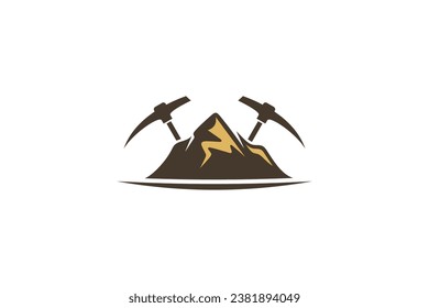 Mining logo with gold mountain in flat design