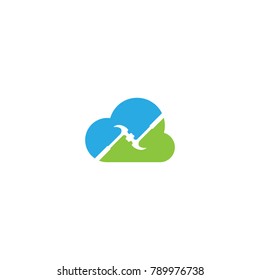 mining logo with hard hat hammer