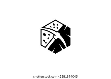 Mining logo with hexagonal shape in flat style
