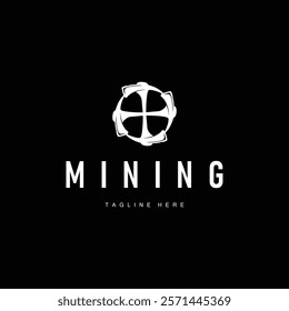 mining logo illustration concept black silhouette mining equipment simple vintage classic labor template design