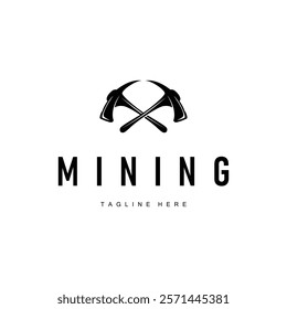 mining logo illustration concept black silhouette mining equipment simple vintage classic labor template design