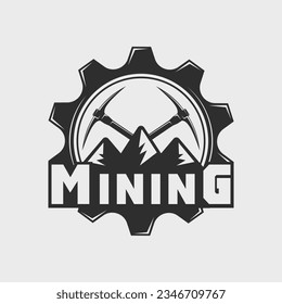 mining logo line art vintage vector illustration template icon graphic design