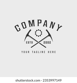 mining logo line art vintage vector illustration template icon graphic design