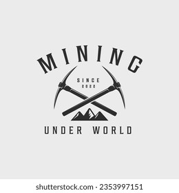 mining logo line art vintage vector illustration template icon graphic design