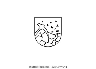 Mining logo with shield shape combination in line art style