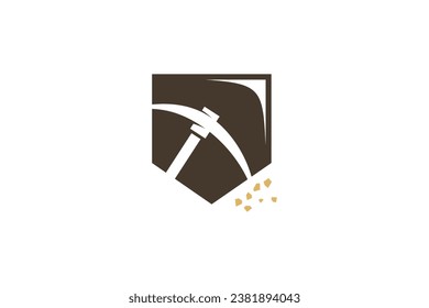 Mining logo with shield shape combination in flat design