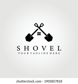 mining logo, shovel, scoop, miner house vector illustration design graphic, template