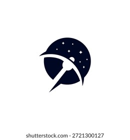 Logotipo minero con fondo de cielo estrellado en estilo de diseño plano