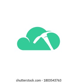 Mining logo template with Cloud. Stylish monochrome vector illustration.