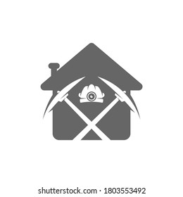 Mining logo template with House concept. Stylish monochrome vector illustration.