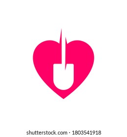 Mining logo template with Love. Stylish monochrome vector illustration.