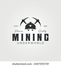 mining logo vector icon vintage illustration template design, typography logo design , tool or equipment safety mining 
