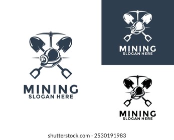 Modelo de ilustração de vetor vintage do logotipo de mineração, design do ícone do logotipo de mineração