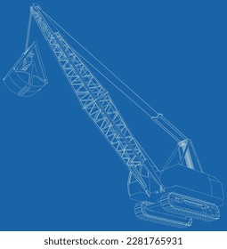 Mining machine. The machine of quarry mining works. Wire-frame outline.