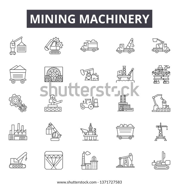 Mining\
machinery & equipment line icons, signs set, vector. Mining\
machinery & equipment outline concept, illustration:\
industry,equipment,construction,machine,vehicle,work,industrial,machinery