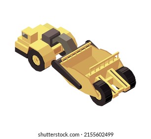 Mining machinery isometric composition with isolated image of mine machine on blank background 3d vector illustration