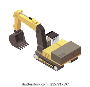 Mining machinery isometric composition with isolated image of mine machine on blank background 3d vector illustration