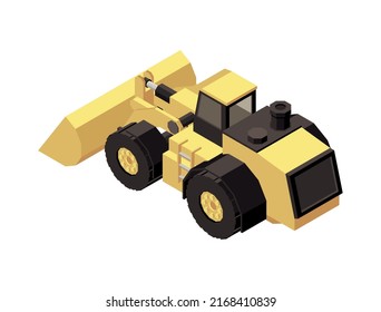 Mining machinery isometric composition with isolated image of mine machine on blank background 3d vector illustration