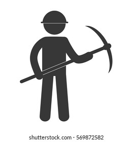 mining man with helmet pick axe figure pictogram vector illustration eps 10