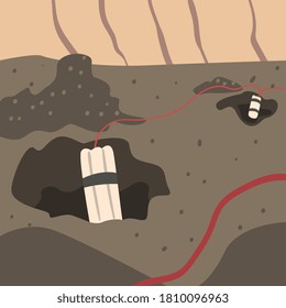 Mining and Metal Extraction, Dynamite Explosion in the Mountains, Metallurgical Industry Concept Vector Illustration