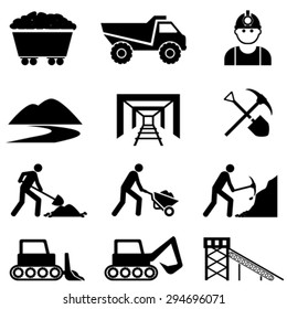 Mining And Mine Worker Icon Set