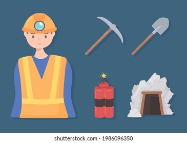 mining miner tools icons set