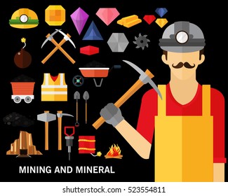 Mining and mineral concept background. Flat icons.