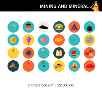 Mining and mineral concept flat icons.