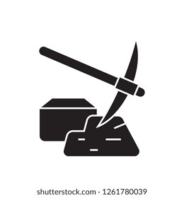 Mining of minerals black vector concept icon. Mining of minerals flat illustration, sign