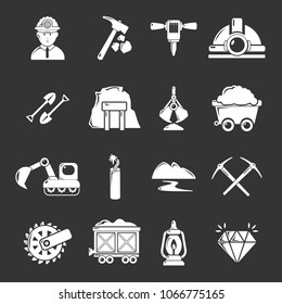 Mining minerals business icons set vector white isolated on grey background 