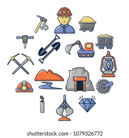 Mining minerals business icons set. Cartoon illustration of 16 mining minerals business vector icons for web