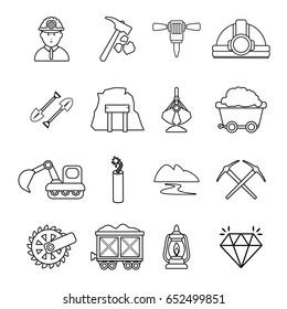 Mining minerals business icons set. Outline illustration of 16 mining minerals business vector icons for web