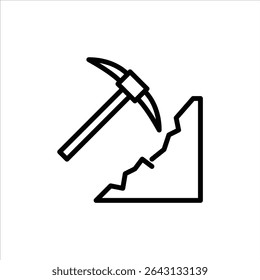 Mining outline icon. Mining Axe black line illustration.