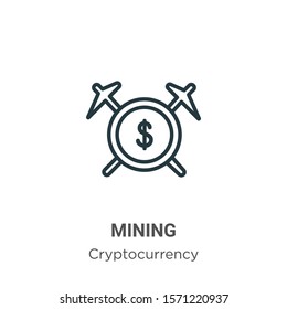 Mining outline vector icon. Thin line black mining icon, flat vector simple element illustration from editable cryptocurrency concept isolated on white background