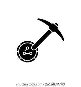 Mining Pickaxe with Digital Coin Representing Cryptocurrency Mining