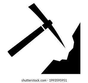 Mining pickaxe hitting rocks vector icon