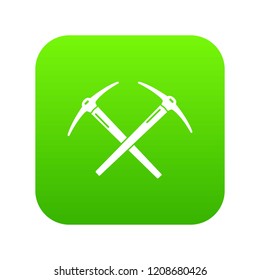 Mining pickaxe icon green vector isolated on white background