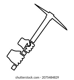 Mining pickaxe Mattock pick axe in hand contour outline icon black color vector illustration flat style simple image